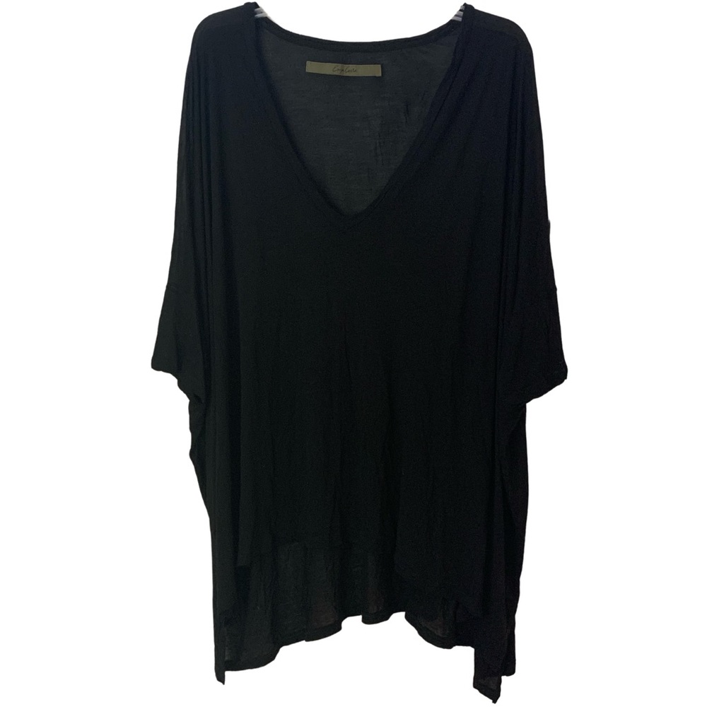 Enza Costa Black Flowy Deep V-Neck Lightweight Tee